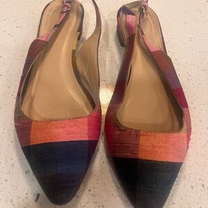 J. Crew Multicolor Plaid Slingback Flats
